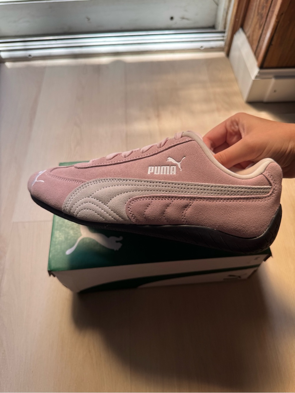 Puma Women’s Pink Suede Sneakers with Cream Stripe - Picture 6 of 7